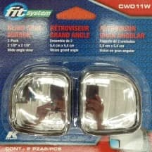 A retail pack of two wide-angle stick-on blind-spot mirrors